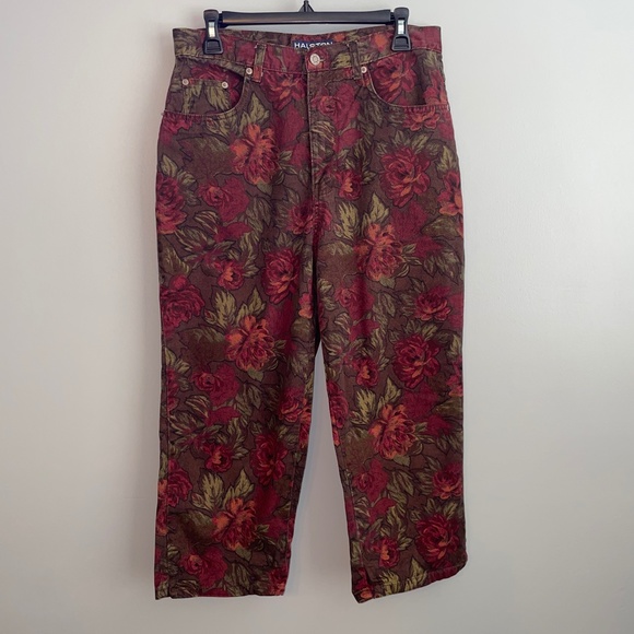 EUC Halston Jeanswear High Waisted Crop Denim Pants Fall Rose Size 12 - Picture 1 of 6